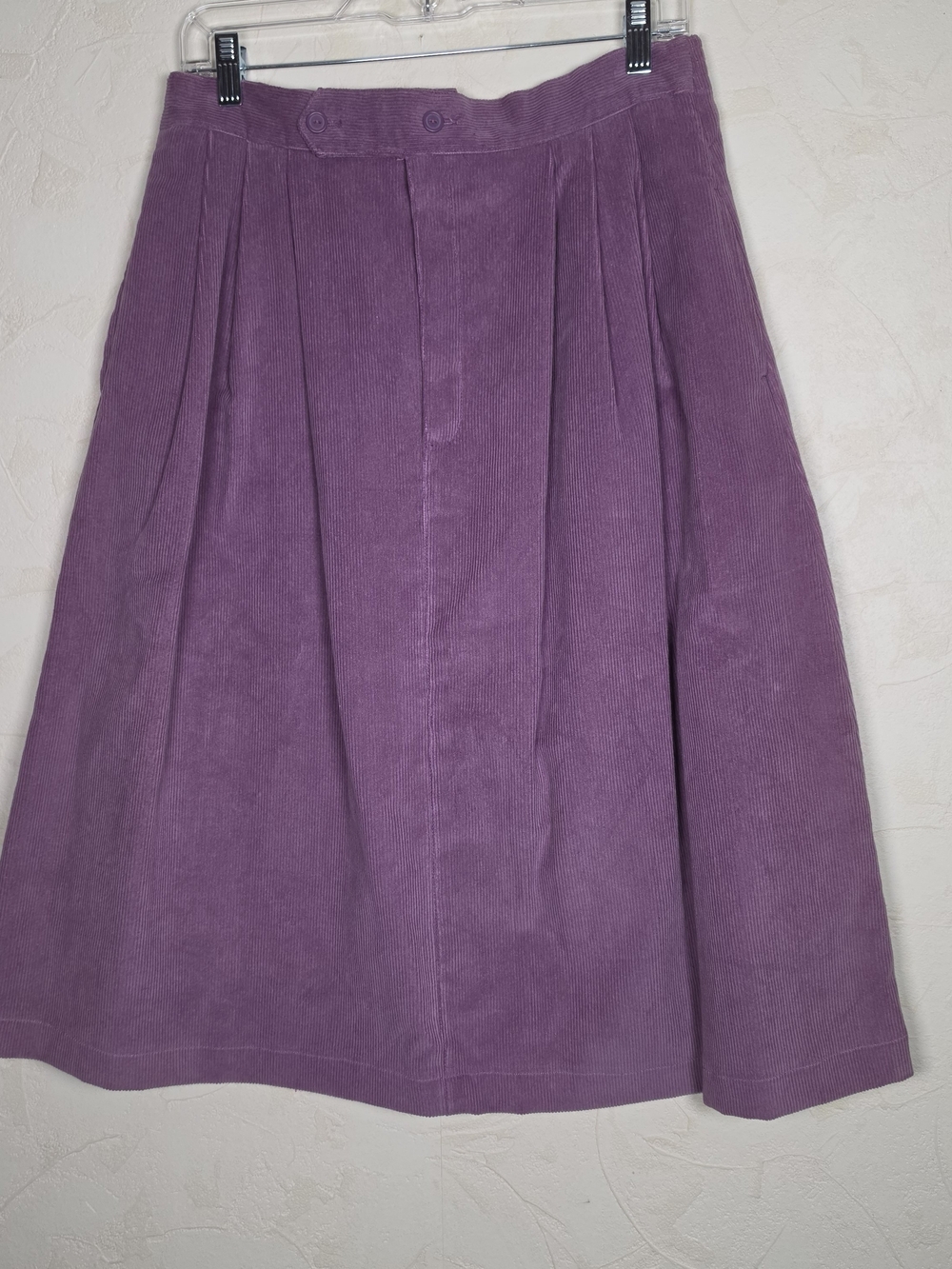 Vtg Purple Corduroy Midi Skirt with Pockets Preppy Classic Womens size Large
